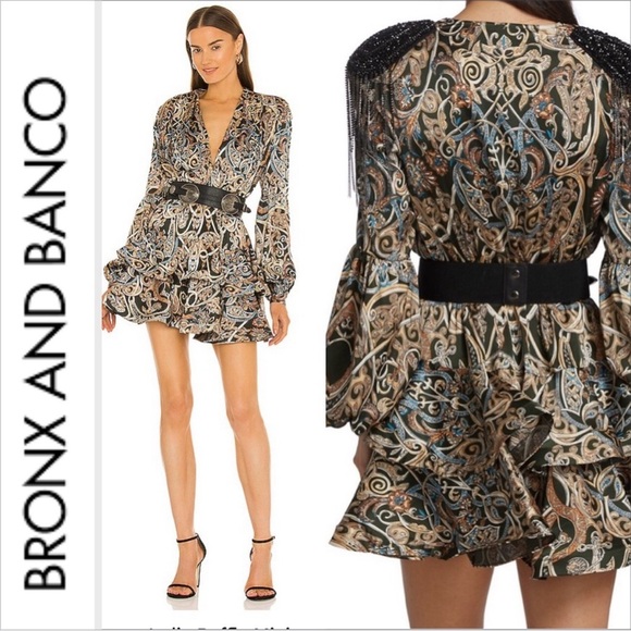 NWT Bronx and Banco India ruffle Printed Mini Dress US 4/S Small - Picture 1 of 14